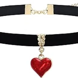 Vintage Black Choker Necklace for Women, Velvet Drop Oil, Red Heart, Black Choker, Valentine's Day, Halloween, Cosplay, Party Jewellery, Adjustable Length 25-35 cm, Metal, No Gemstone,, Metal, No-image-63
