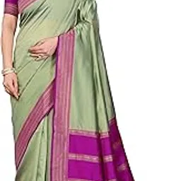 Women's Banarasi Silk Saree with Contrast Border & Blouse Piece (Pista Green & Magenta)-picture-50