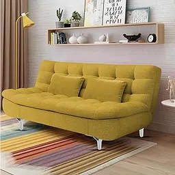 GRAPEWOOD Krancy 3 Seater Sofa Cum Bed for Living Room (Yellow) Premium Fabric Sofa image 1