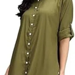 efiq Women's Casual Rayon Button Down 3/4 Sleeve Collar Neck Regular Fit Long Plain Shirts-picture-55