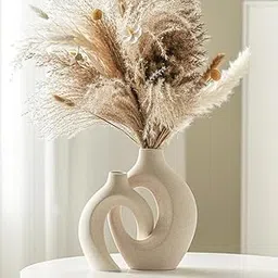 DY SAAZ Snuggle Hollow Ceramic Vase Set of 2, Nordic Modern Boho ins Style Decorative Ceramic Aesthetic Flower Vase for Home Decor (Milky White W 6.3" X H 8.4")-image-25