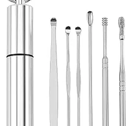 6-in-1 Portable Ear Wax Cleaner | Stainless Steel Spiral Ear Cleaning Tools with Aluminum Tube | Ear Wax Removal Earpick Nose Clean Tweezers Picks Wax Remover Baby Adults Ear Care Set-image-91