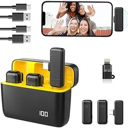 LEKATO Wireless Microphone Noise Cancellation Lapel Mic with Charging Case Compatible with Type-C Android & iPhone Dual Channel Lavalier Microphone for Youtubers Video Recording Live Stream - Yellow-picture-14