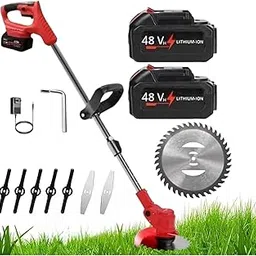 SRCTOY 3 in 1 Cordless Grass Trimmer & Brush Cutter with 2 PCS Battery and 3 Types Sharp Blades Telescopic Electric Lawn Mower Eater Cutting Machine for Gardening Lawn Garden Pruning-image-99