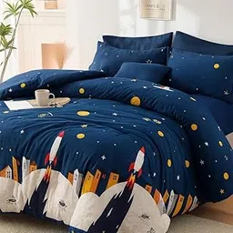 PRISCILLA 200 GSM 400 TC Kids Glace Cotton Reversible Cartoon Printed Double Bed King Size Comforter with Matching Bedsheet 90 * 100 with 2 Pillow Covers Set of 4 Pieces (Design 23)-picture-12