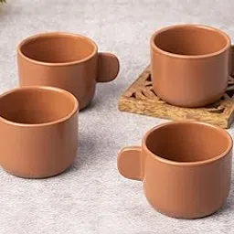 Bodhi House Eco Cozy Ceramic Tea Cup Set of 4 – 120 ml Each – Brown Color – Microwave & Dishwasher Safe Chai and Coffee Cups for Home, Office & Gifting-image-8