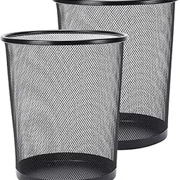 GoodWill Tech Open-Top Cylindrical Metal Mesh Recycling Dustbins- Waste Basket for Home/Office/Coffee Shop/Hotel Non-Toxic - Black (Set of 2, Medium (13L)) image 1