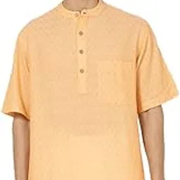 fabindia Men's Cotton Regular Kurta (20062906_Yellow-picture-12