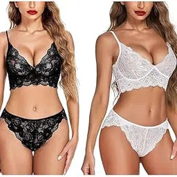 G Gerry Weber Women's Lace Bra and Panty Lingerie Set for Honey Moon (Free Size, Combo of 2) Wine Red-picture-43