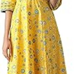 aurelia Women's Cotton Yellow Flared Dress Midi-picture-11
