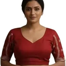 Women's Embroidered Cotton Blouse | Stylish Padded Saree Blouse with Elbow Sleeves,6-image-83