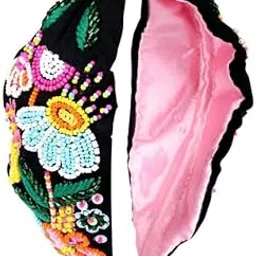 matkooz Hand Crafted Embroidery Hair Band, Soft Fabric Headband With Stones & Bead Work, Strong And Durable Metal Band Inside Support-picture-15