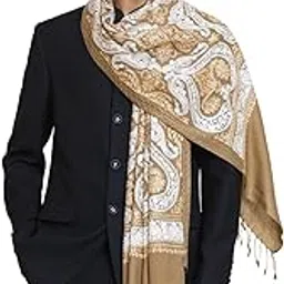 zamour Fine Wool Luxury Stole for Men, Kashmiri Silk Embroidery, Pashmina Feel Shawl in Basic Colors-picture-11