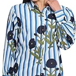ravaiyaa - attitude is everything Women 100% Cotton Printed Relaxed Fit Full Puff Sleeves Spread Collar Neck Shirt-picture-17