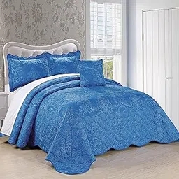 Serenta Damask 4 Piece Bedspread Set, King, Palace Blue-picture-14