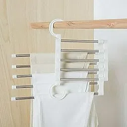 HR Happy 5 in 1 Trousers Hanger | Space-Saving Multi-Layer Pants Hanger for Closet | Stainless Steel & ABS Trouser Organizer Rack for Jeans, Scarves, Towels (Multicolor)-picture-16