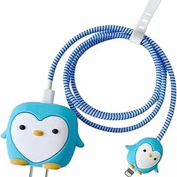 Prolet Cartoon Silicone Charger Case for iPhone 18W & 20W Adapter – 360° Full Protection with Cable Protector, Cute 3D Blue Penguin Design, Fun & Durable Silicone Cover (Charger Not Included)-picture-38