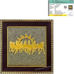 Vastushastra Crystal Natural Pyrite Stone Frame with 7 Running Horses & Sun to Money Attraction, Wooden Photo Frame For Wall Decor, Living Room and Office, Seven Horses Wall Decor for Success & Fame, Best Gift Items-image-5