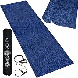 Luxe Looms - Pure Cotton Yoga Mat for Women and Men, Size- 60x180 cm (2x6 feet), Handloom Woven with 6 mm Thick, Strong Anti-Slip Backing, Eco-Friendly (Blue)-image-37