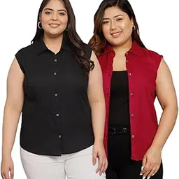 funday fashion Women's Rayon Blend Oversized Fit Solid Casual Sleevesless Shirt (Pack Of 2)-picture-51