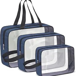 Makeup Travel Pouch Set of 3 – Portable Cosmetic Bags for Toiletries, Brushes & Makeup – Waterproof Washbag Organizer for Travel & Daily Use – Zipper Pouch Kit (Blue Transparent)-picture-30