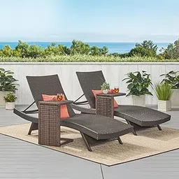 DEVOKO 2 Set of Water Resistant Wicker Rattan Lounge Sunbed with Table for Garden, Swimming Pool, Terrace, Lawn (Dark Brown)-picture-26