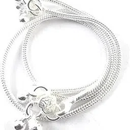womensky Flat And Smooth, Simple And Sober Ethnic Traditional Anklet Jewellery Payal For Women And Girls, Festive Gift Item, Silver Anklet Silver, Brass, Alloy, Cotton Dori Anklet-picture-29
