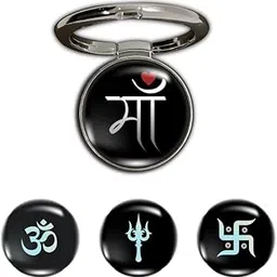 4-in-1 Metallic Mobile Back Ring Holder | Strong Grip for Phone & Back Cover | 4 3D Logo Magnets | 360° Adjustable Stand-image-4