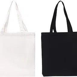 clapcart Reusable Tote Bag set of 2 for for Women/Girls | Multipurpose 100% Organic Cotton Printed Zipper Tote Bags | Shopping/Grocery Bag | Sturdy Canvas Bag with 12kgs Capacity (Black and White)-picture-30