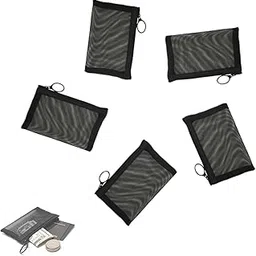 Patu Mini Zipper Mesh Bags, 3" x 4", Size XS / A8, 5 Pieces, Keychain Pouch Key Holder, Coin Purse, Clear Travel Kit Small Item Cosmetic Organizer, Black-picture-22