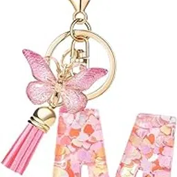 el regalo Personalized Name Initials Butterfly Charm Keychain – Name Letters Keyring with Pink Tassel & Butterfly Pendant, Purse, Bag, Backpack Accessory-picture-19