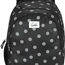 genie Velvet Laptop Backpack for Women in black colour. More Volume, 3 zips, Stylish & Trendy College Bags for Girls, Water Resistant, Lightweight Bags for Office, Travelling. 36 litres. 19" image 1