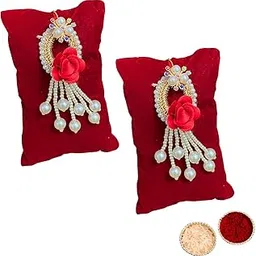 buyent enterprises Buyent ® Elegant Kundan pearl flower rakhi for brother bracelet for men women with roli chawal pack-picture-20