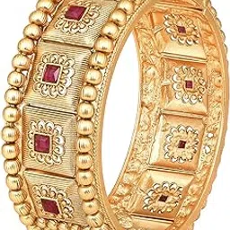 peora Gold Plated Synthetic Stone Studded Thick Single Piece Openable Kada Bangle Antique Design Jewellery for Women-picture-10