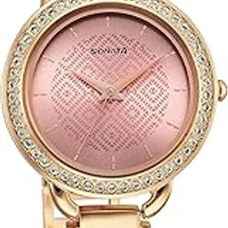 Sonata Wedding Quartz Analog Pink Dial Metal Strap Watch for Women-NS87052WM01-image-7