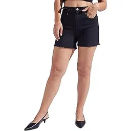 miss chase Women's Relaxed Fit High Rise Regular Length Stretchable Denim Shorts (MCSS25DEN73-55-62-30, Black, 30)-picture-40