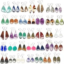 kirti global Silver Earrings for Women - 10 Pairs Minimalistic Crystal Earrings - Natural Healing Gemstones Party Earrings Set for Girls, Assorted Selection, Womens Jewellery-picture-37