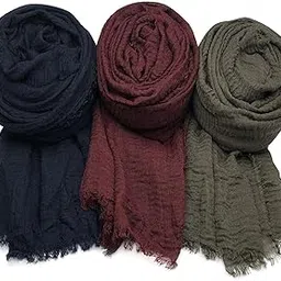 icw Women's Premium Wrinkle Ironless Crush Crinkled Cotton Summer Hemp Scarf Stoles Shawl head scarves for girls-picture-34