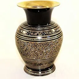 SkyWalker Metal Hand Crafted Collectible Art Bidri Nakkashi Work Flower Vase, 5 Inch, Gold, Black-picture-18