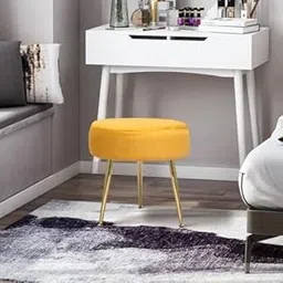 Dence Store Round Velvet Footrest Stool Ottoman Modern Upholstered Foot Stool with Golden Metal Leg for Dressing Table Living Room Bedroom-Yellow-picture-15