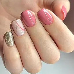 Artificial Handmade Square shape press on Nails - Pack of 12 | Nail extension kit Nail art set false nails (pink & silver)-picture-14