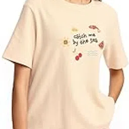 by The Sea Women and Girls Short Sleeeves Round Neck Off White Embroidered Cotton Relaxed Fit T-Shirts-image-45