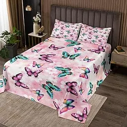 jejeloiu Kids Butterfly Coverlet Set King Size, Butterflies Print Quilted Coverlet Butterfly Floral Bedspread Boys Girls Teens Bedroom Decor 3Pcs-picture-19