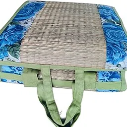Traditional Korai Pai Bed Natural Cotton with Foam Grass Sleeping Mat with Blue Floral Pattern, Green Border, Foldable Design for Floor Bedding, Travel,Yoga,Outdoor 3 * 6 feet-image-21
