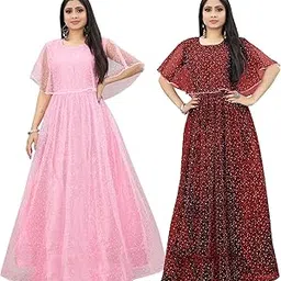 Women's Fit and Flare Maxi Net and Silk Semi-Stitched Gown-image-15