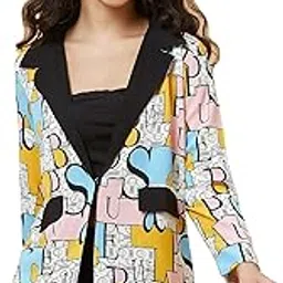 globus Women Typographic Print Lapel Collar Casual Open Front Blazer Jacket-picture-55