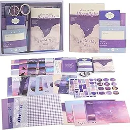 24x7 eMall 346pcs Journal Supplies Kit Vintage Scrapbook Stickers Art journaling kit. Journal Schedulers DIY Paper Stickers for Decoration Notebook Collage Album Aesthetic Tape (Moon Light)-picture-36