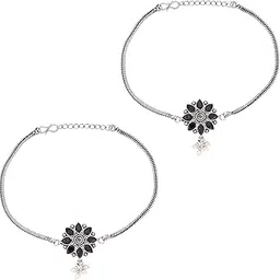teejh Veeradedvi Blue Silver Oxidised Anklet-picture-12