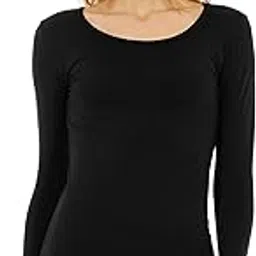 Women's Ultra Soft Scoop Neck Thermal Underwear Shirt Long Johns Top with Fleece Lined (Black, XS)-image-4