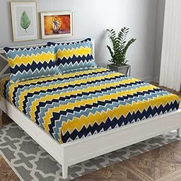 BSB HOME 120 TC Double Floral Bedsheet with 2 Pillow Covers | 110 GSM Soft Brushed Microfiber - Breathable & Wrinkle Free - (86 X 88 Inch, Yellow & Grey & Blue)-picture-30
